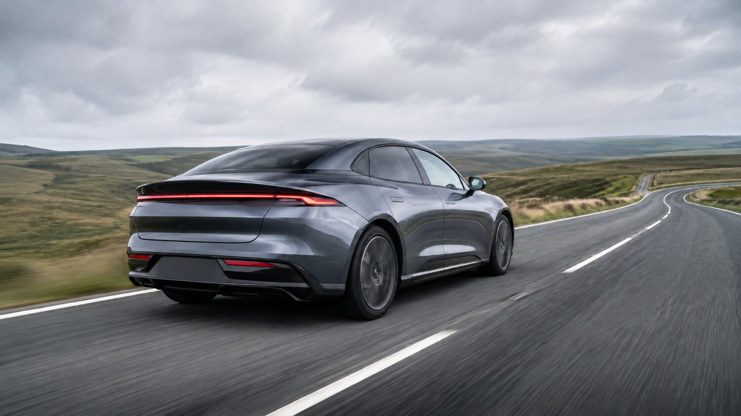 Generic badge-free electric performance car representing STEINBAUER EV applications