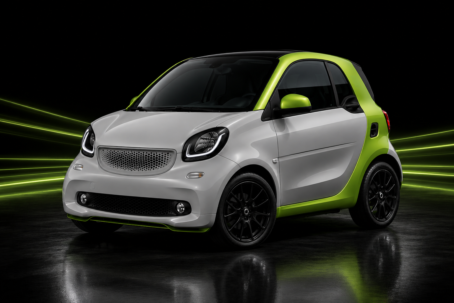 Logo-free compact electric city car representing the STEINBAUER Smart Electric Drive EV PowerModule development